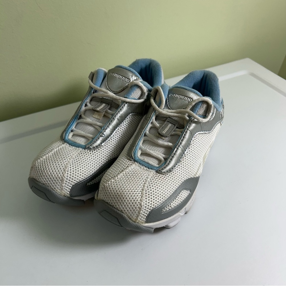 Shimano SPD Cycling Shoes Womens 5 (UK 36) White Blue SH-WF21 Lace Up Spin Class